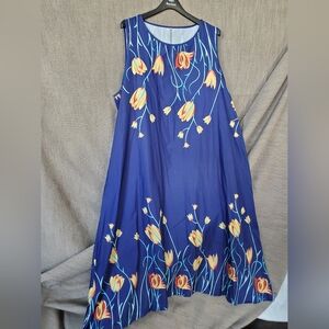 Elegant Floral Maxi Dress in Blue 5xL